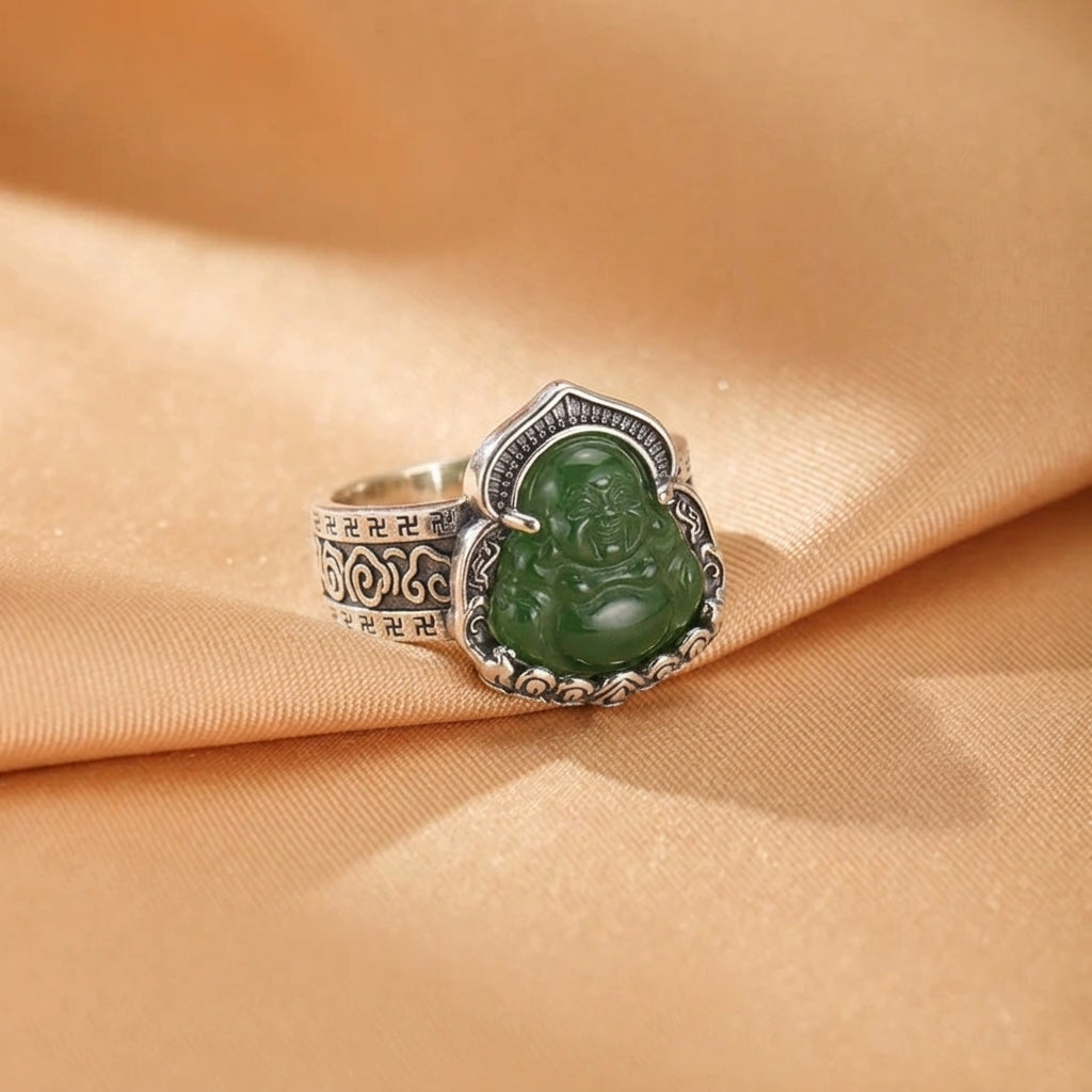 Bague Jade Néphrite – Sourire de Sagesse, Argent