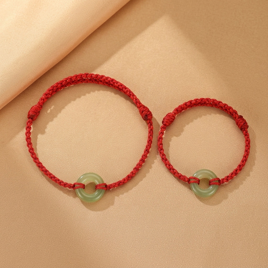 Bracelet Jade Néphrite – Racines du Temps, Cordon Rouge