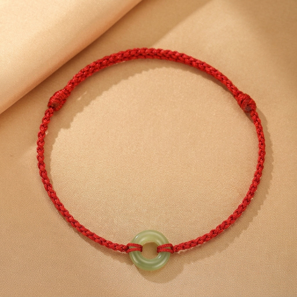 Bracelet Jade Néphrite – Racines du Temps, Cordon Rouge