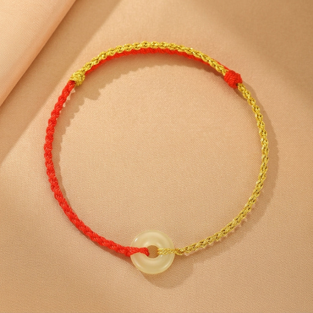 Bracelet Jade Vert – Pluie d’Été, Cordon Rouge