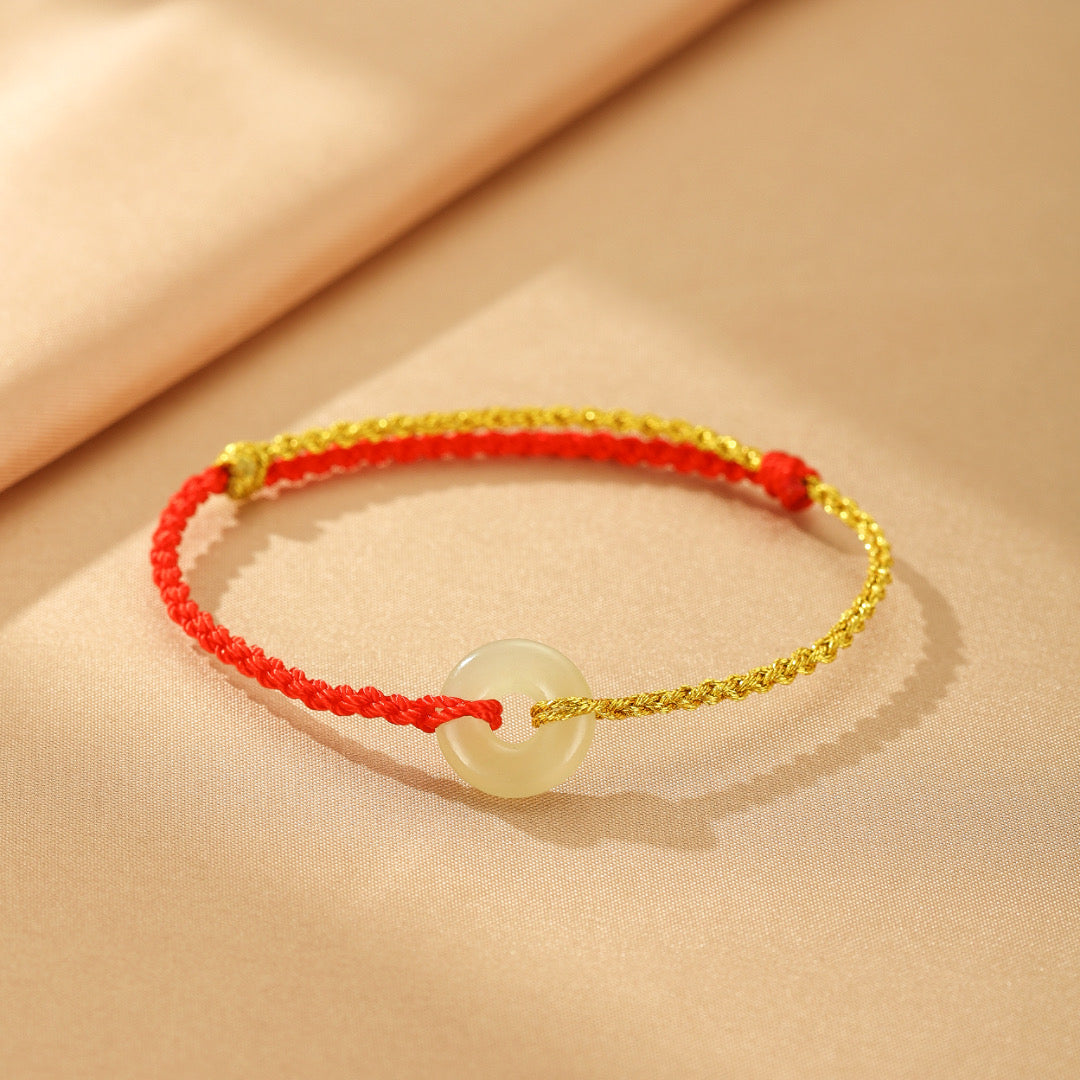 Bracelet Jade Vert – Pluie d’Été, Cordon Rouge