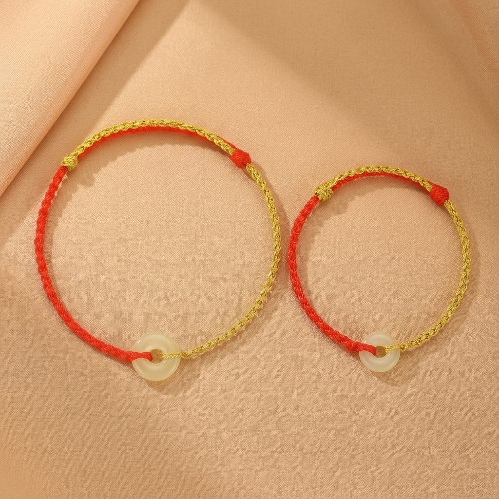 Bracelet Jade Vert – Pluie d’Été, Cordon Rouge