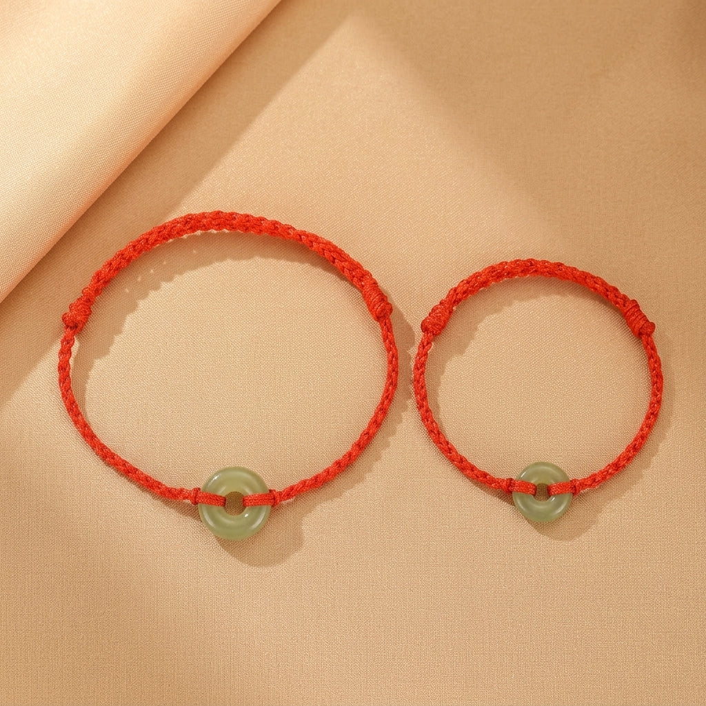 Bracelet Jade Néphrite – Lac de Minuit, Cordon Rouge
