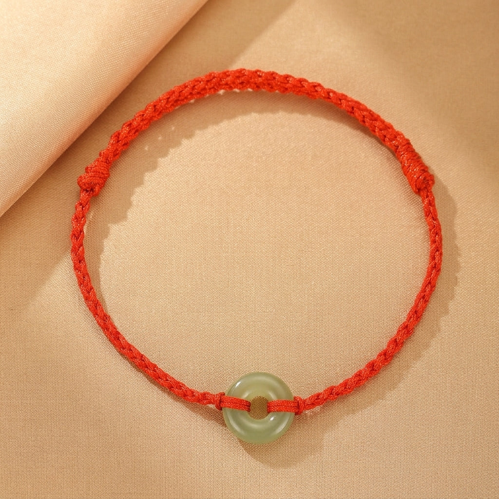 Bracelet Jade Néphrite – Lac de Minuit, Cordon Rouge