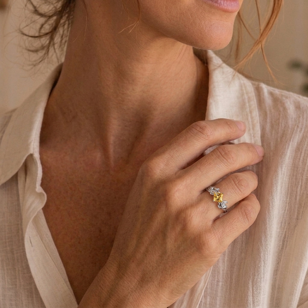 Bague Citrine – Éclat de Joie, Argent