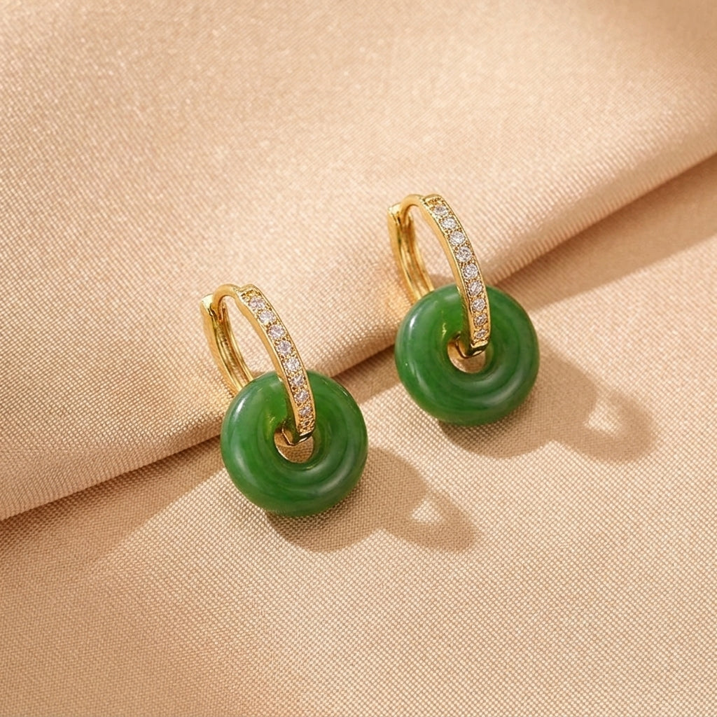 Boucles d'Oreilles Jade Néphrite – Féerie Naturelle, Argent Plaqué Or
