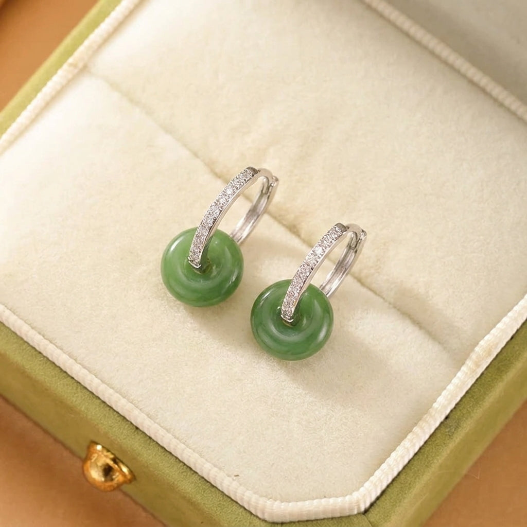 Boucles d'Oreilles Jade Néphrite – Féerie Naturelle, Argent Plaqué Or