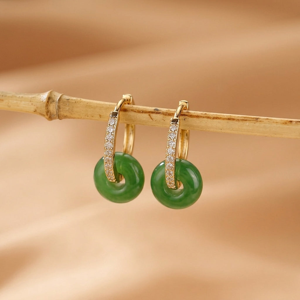 Boucles d'Oreilles Jade Néphrite – Féerie Naturelle, Argent Plaqué Or