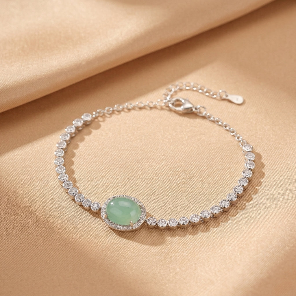 Bracelet Jade d'Eau Bleue – Éclat Céleste, Argent