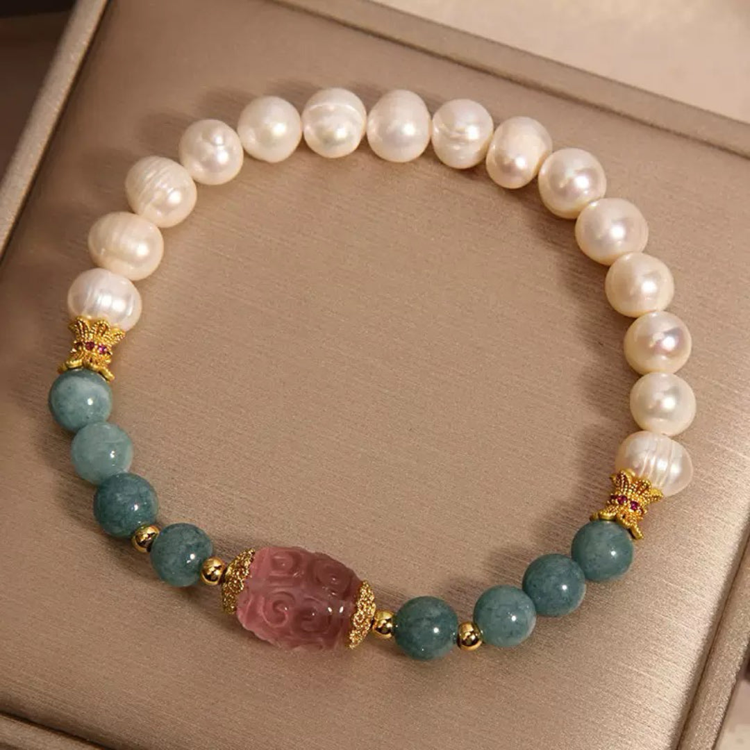 Bracelet Jade, Perle et Fluorite – Sérénité Céleste