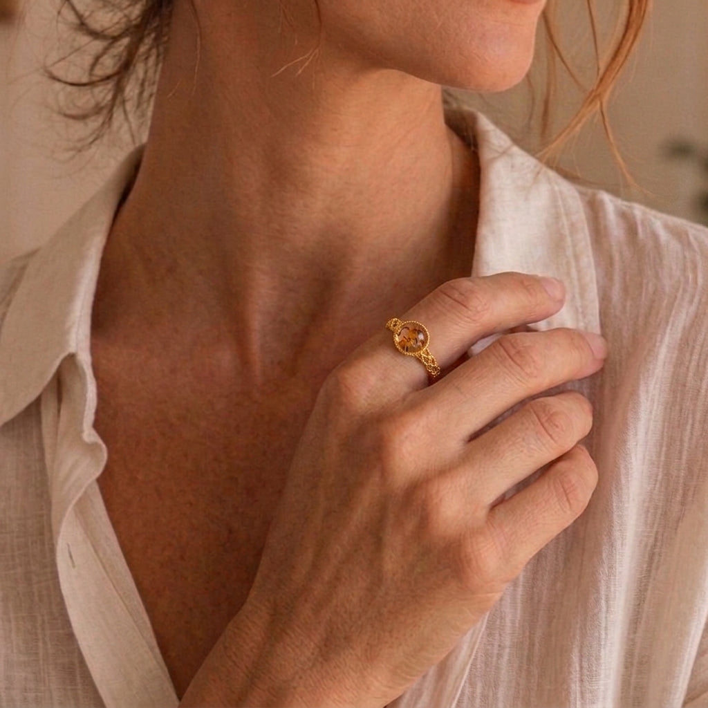 Bague Ambre – Secret d’Ambre, Argent Plaqué Or