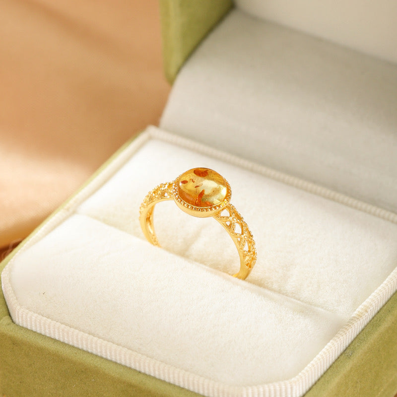 Bague Ambre – Secret d’Ambre, Argent Plaqué Or