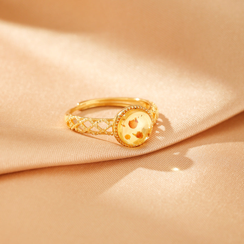 Bague Ambre – Secret d’Ambre, Argent Plaqué Or