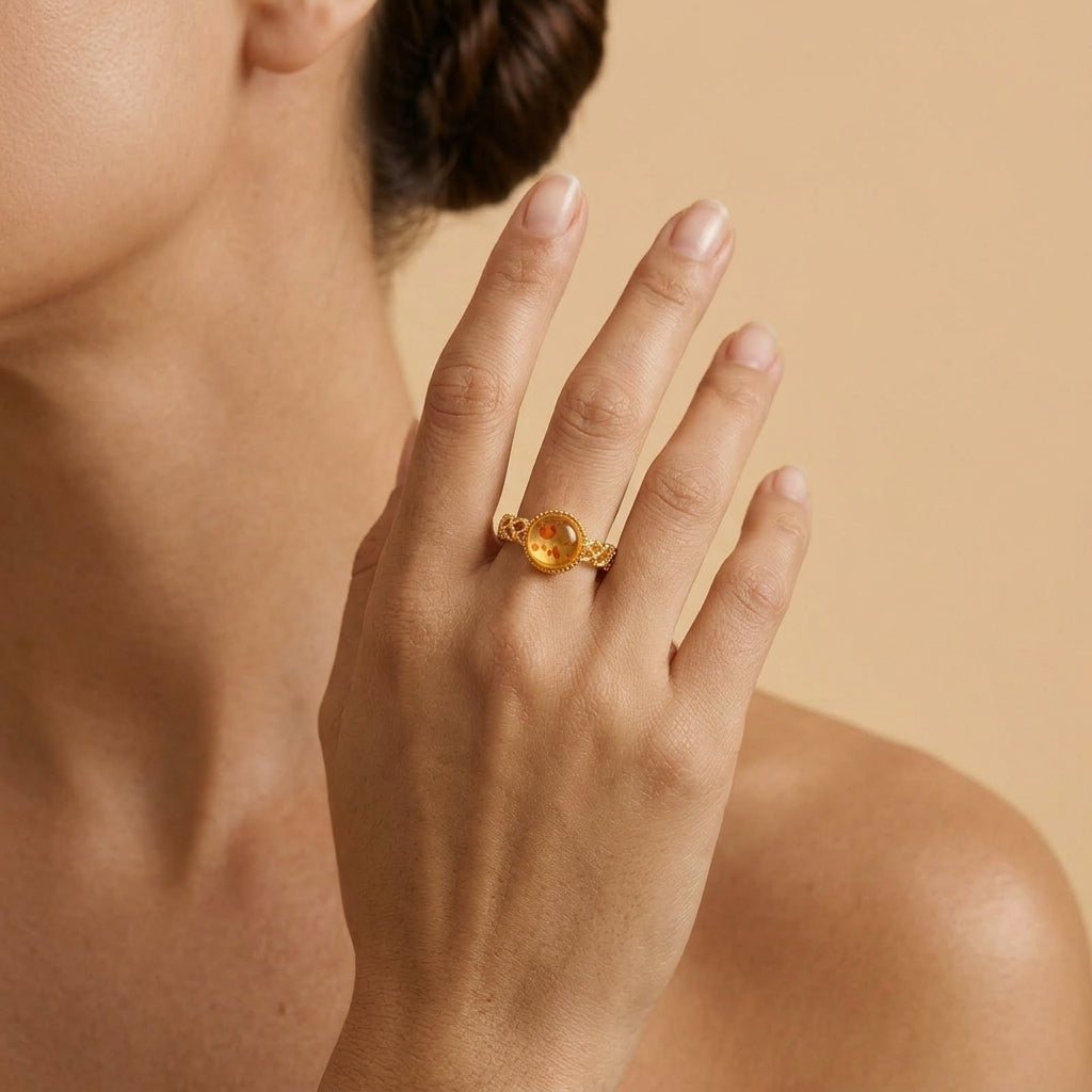 Bague Ambre – Secret d’Ambre, Argent Plaqué Or