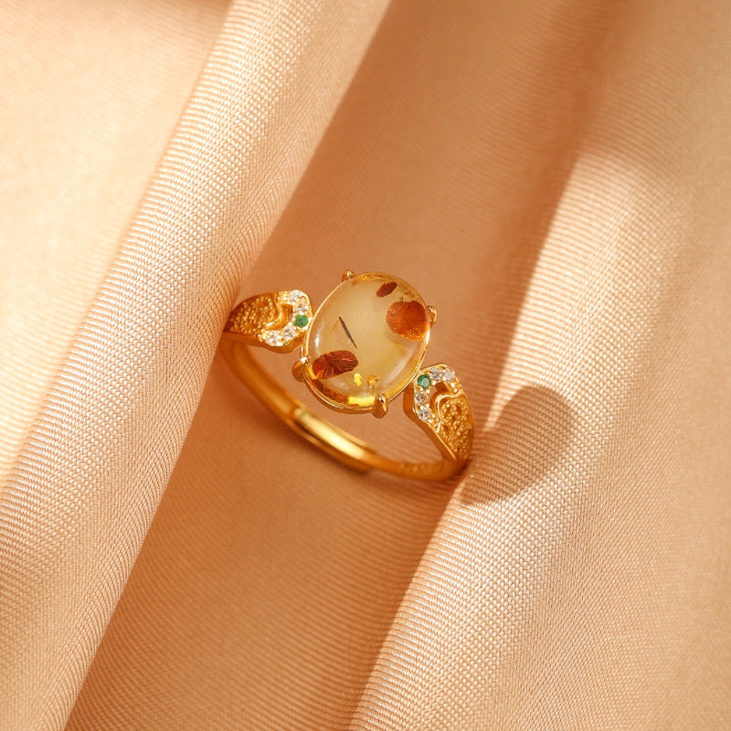 Bague Ambre – Rosée d’Or, Argent Plaqué Or