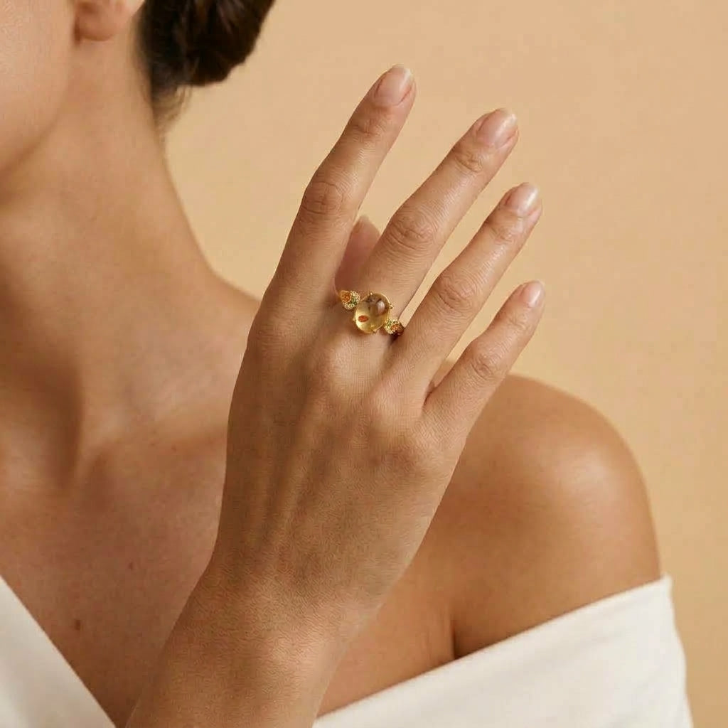 Bague Ambre – Rosée d’Or, Argent Plaqué Or
