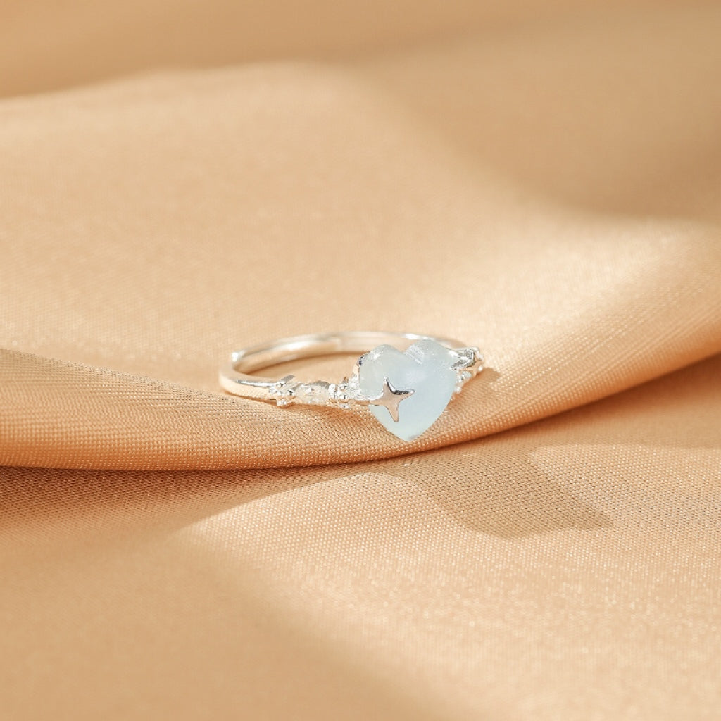 Bague Aigue marine – Cœur Étoilé, Argent 925