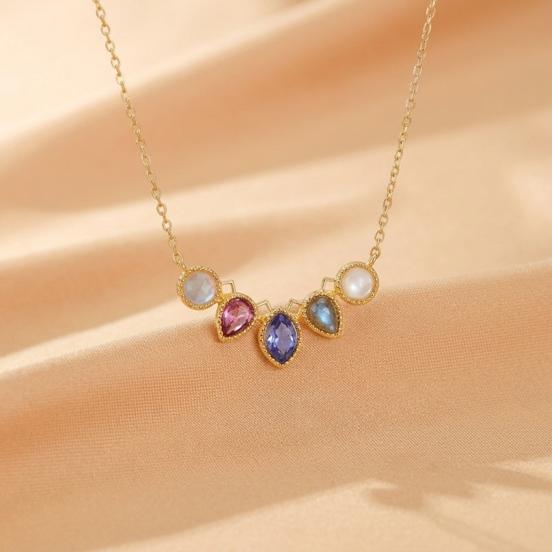 Collier Labradorite, Topaze, Lolite et Améthyste – Mélodie des Pierres, Argent Plaqué Or 14K
