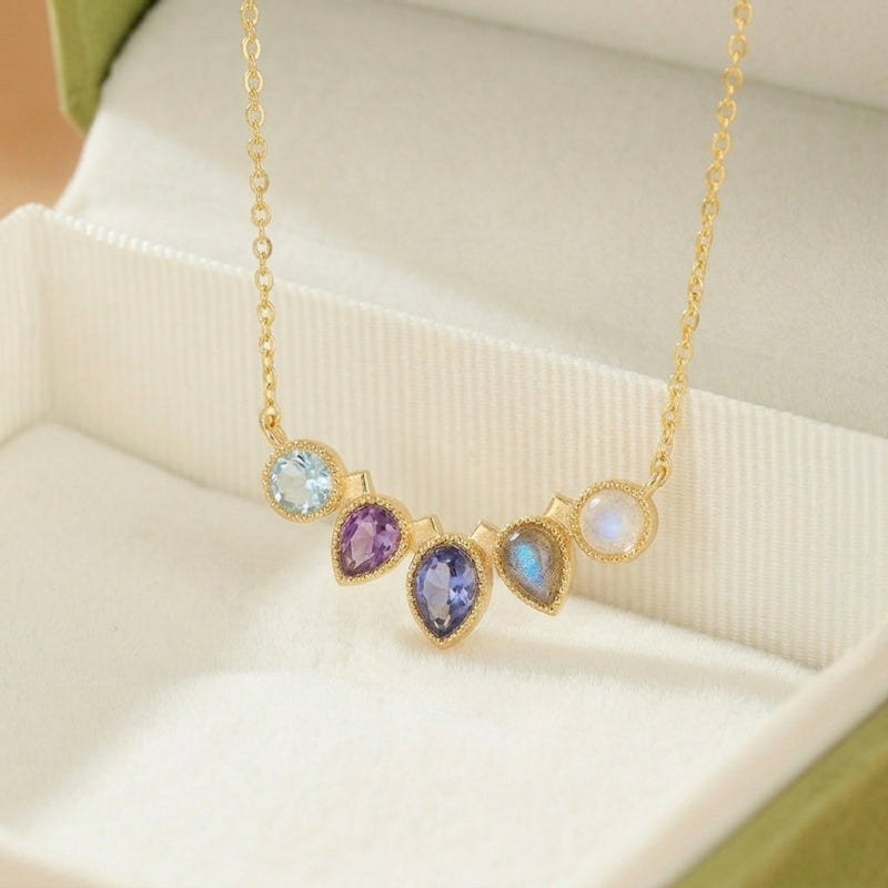 Collier Labradorite, Topaze, Lolite et Améthyste – Mélodie des Pierres, Argent Plaqué Or 14K