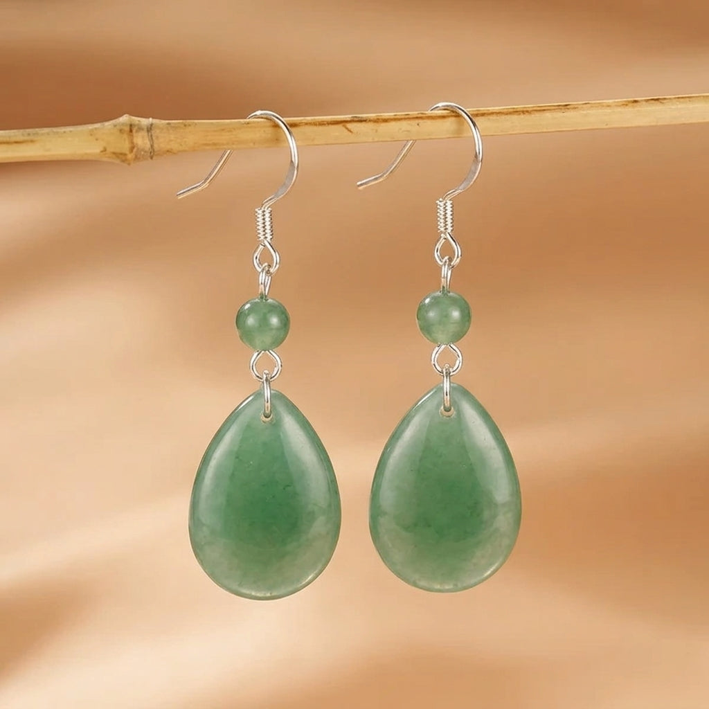 Boucles d'Oreilles Jade Jadéite – Précieuse Allure, Argent