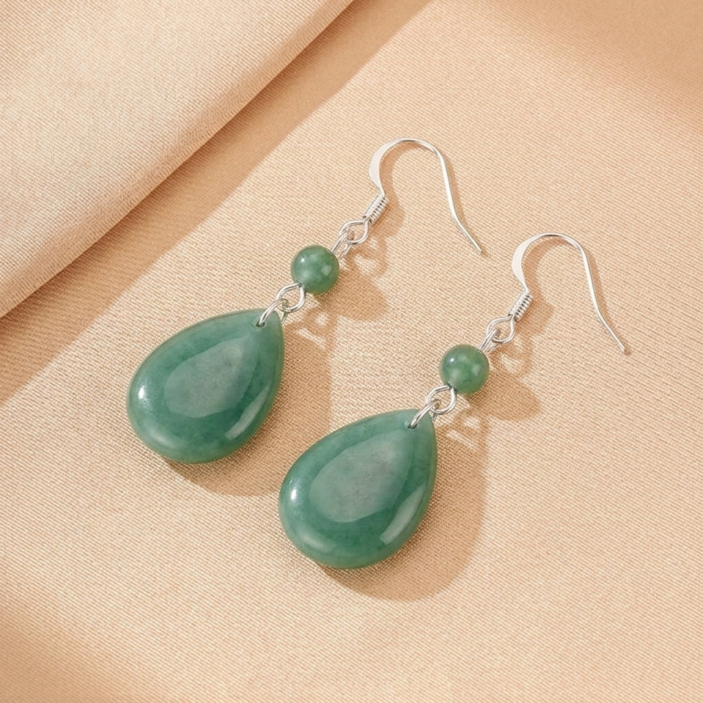 Boucles d'Oreilles Jade Jadéite – Précieuse Allure, Argent
