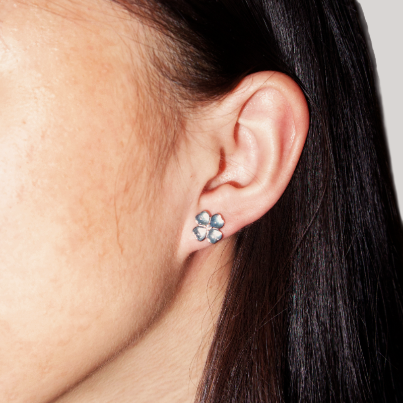 Boucles d'oreilles Aigue marine – Trèfle Céleste, Argent