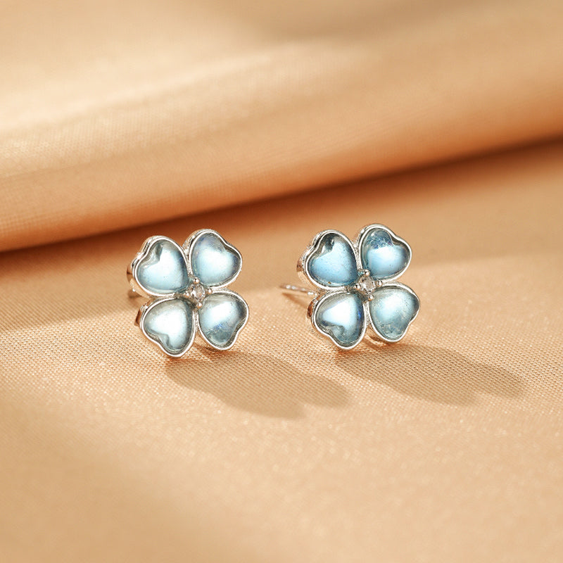 Aquamarine Earrings – Celestial Clover, Silver