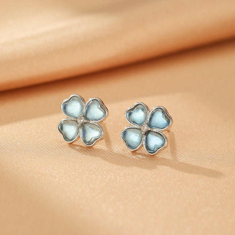 Boucles d'oreilles Aigue marine – Trèfle Céleste, Argent