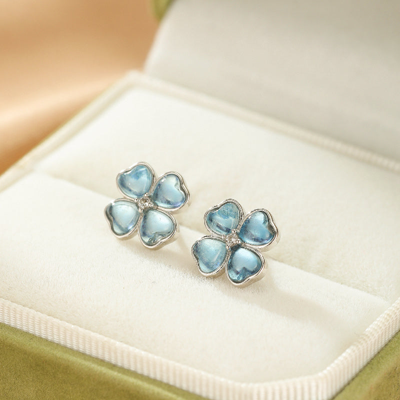 Aquamarine Earrings – Celestial Clover, Silver