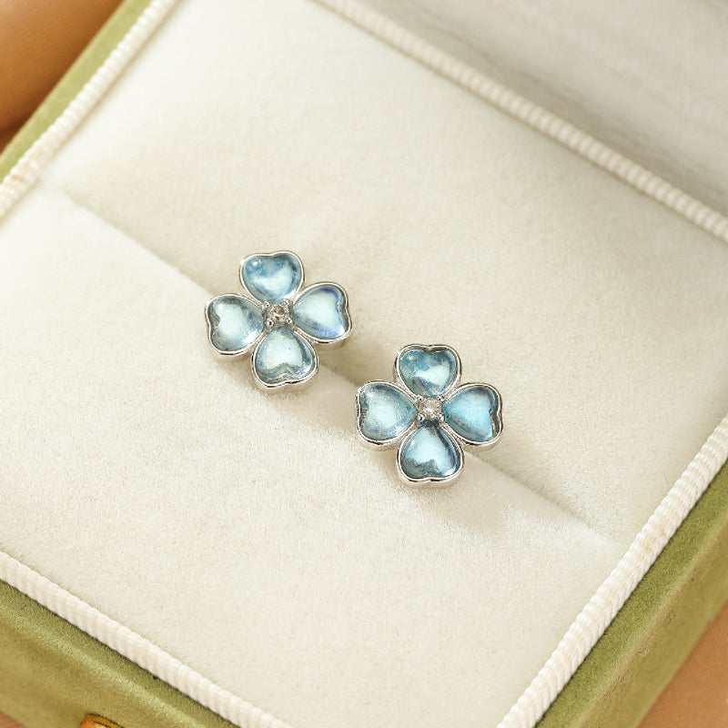 Aquamarine Earrings – Celestial Clover, Silver