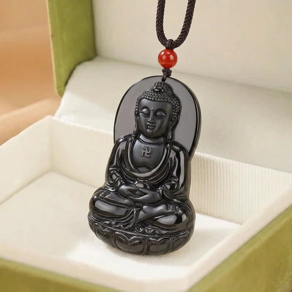 Collier Jadéite Noire – Éveil du Bouddha