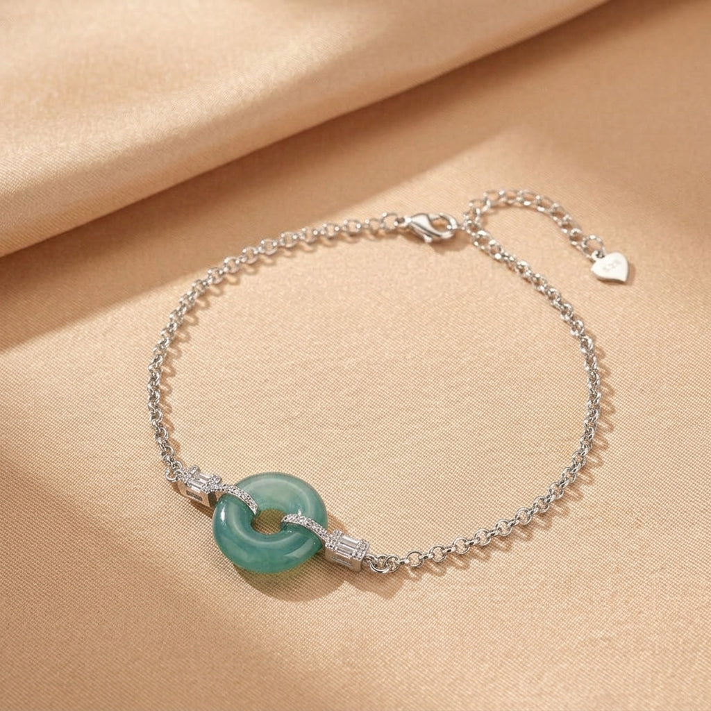 Bracelet Jadeite Bleue Eau – Douce Harmonie, Argent