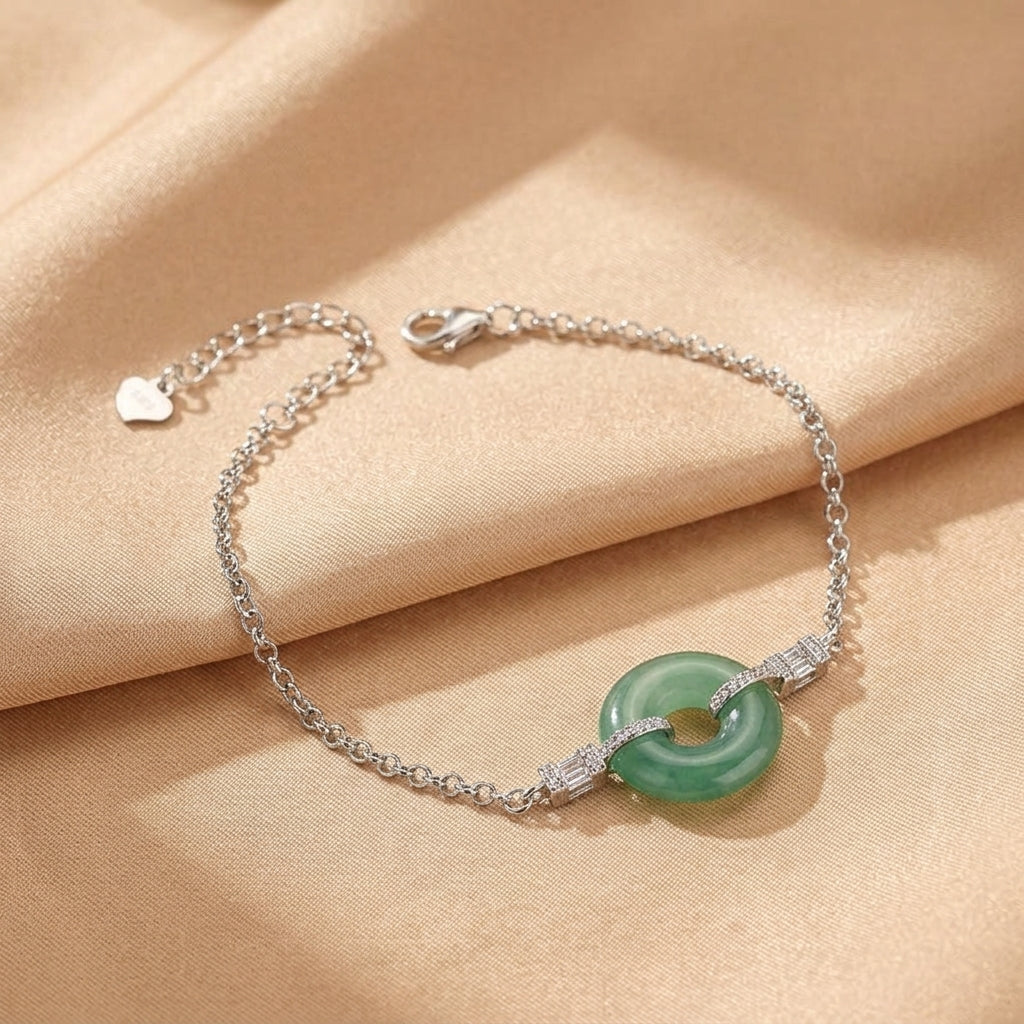 Bracelet Jadeite Bleue Eau – Douce Harmonie, Argent