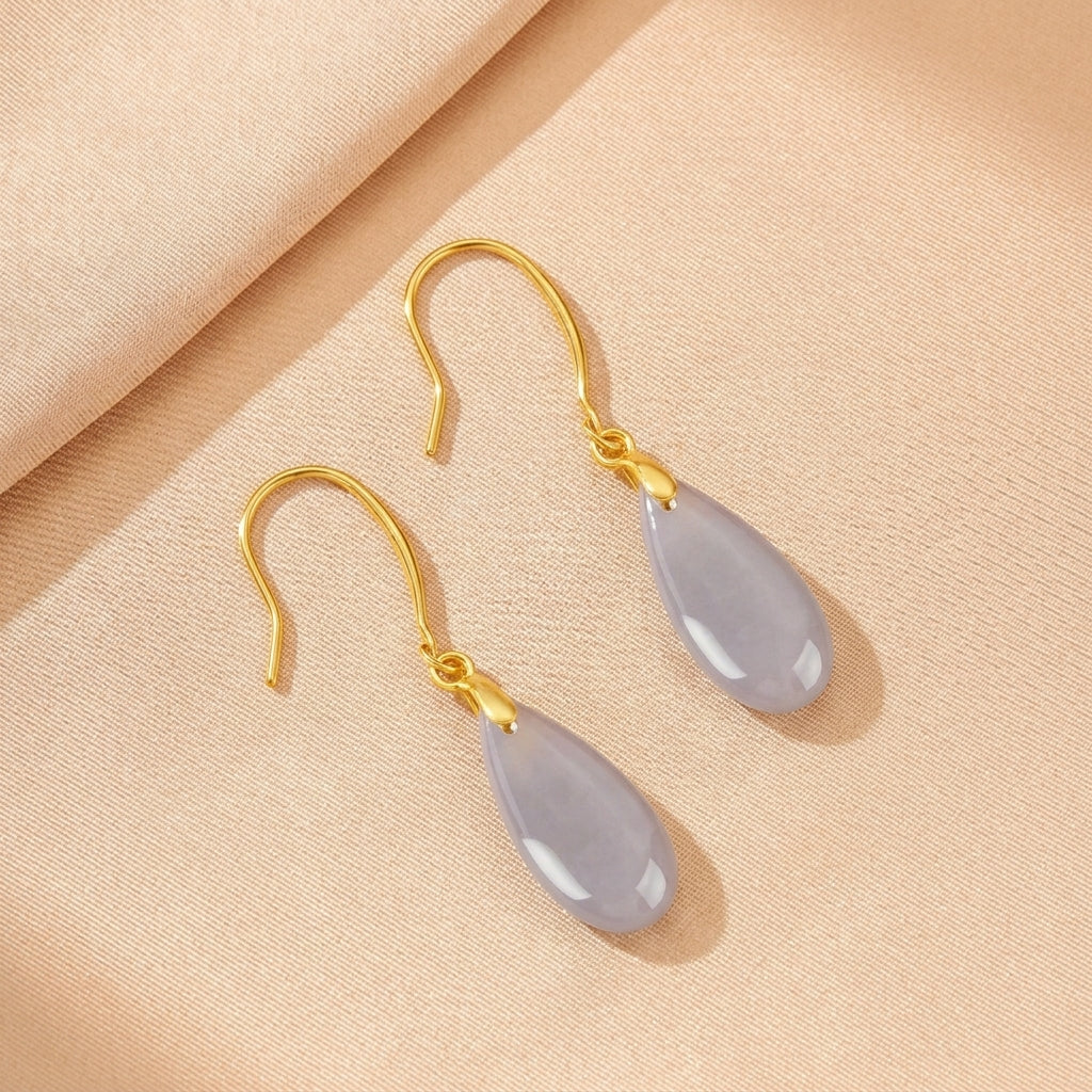 Boucles d'Oreilles Jade Néphrite – Délicat Secret, Argent Plaqué Or