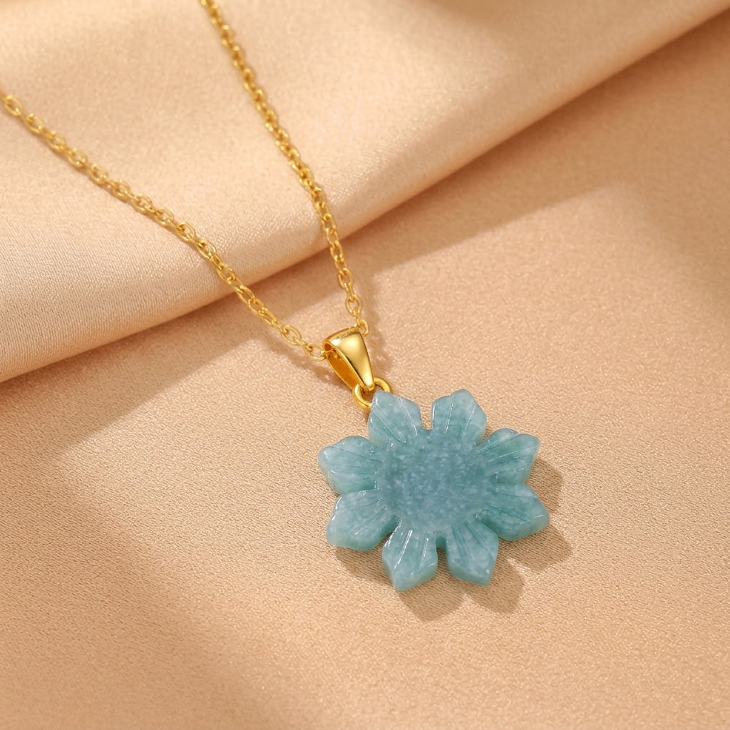 Collier Jadéite – Flocon Serein, Argent Plaqué Or