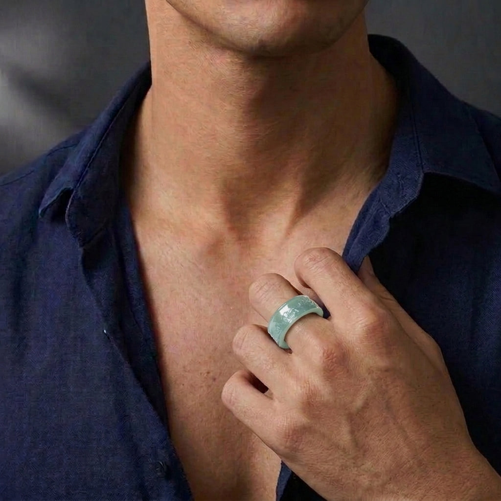Bague Homme Jadéite Bleue – Courage Ancestral
