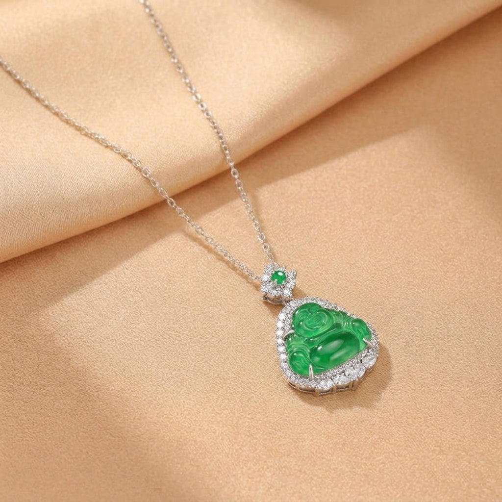 Collier Jadeïte – Bouddha Rieur, Argent