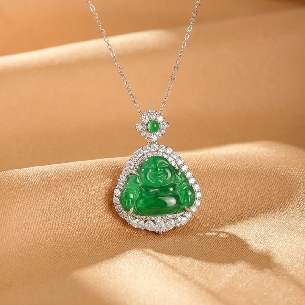 Collier Jadeïte – Bouddha Rieur, Argent