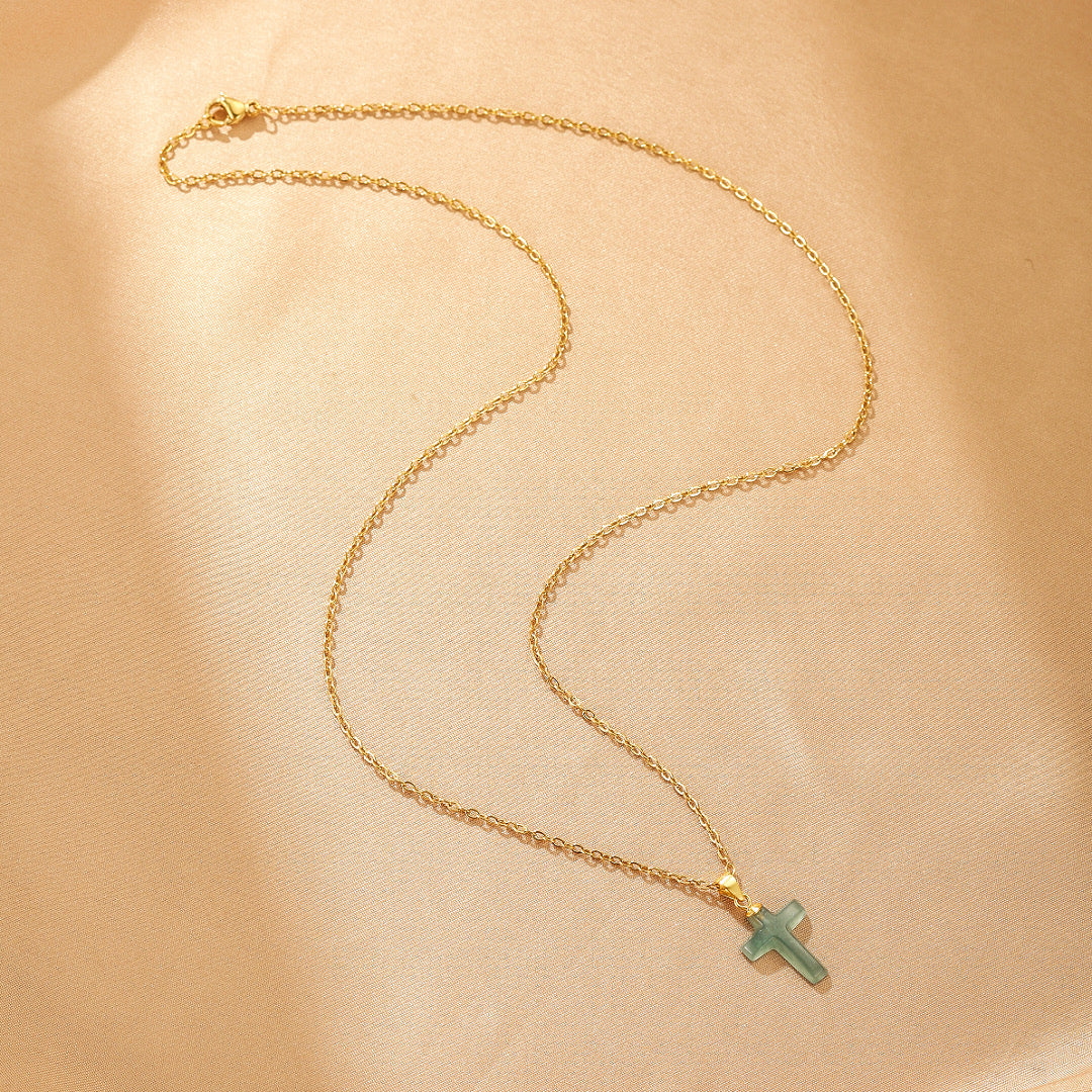 Collier Jadeïte – Croix Céleste, Argent Plaqué Or