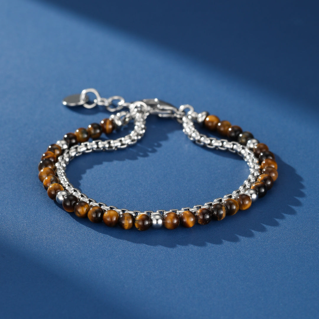 Bracelet Homme Œil de Tigre – Double Force