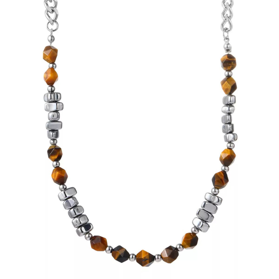 Collier Homme Hématite et Œil de Tigre – Sillage Solaire