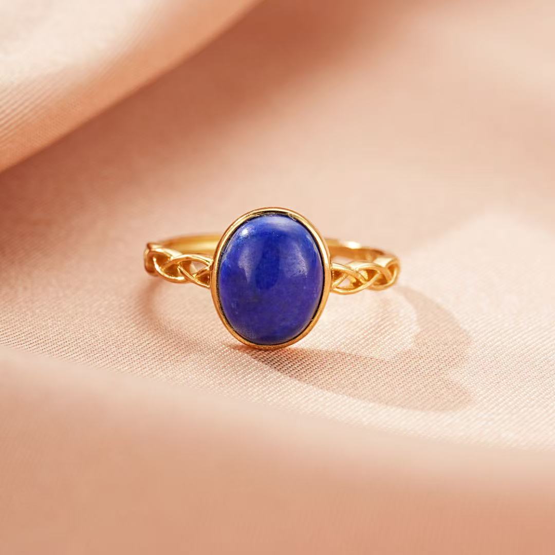 Bague Lapis-Lazuli – Éclat Intuitif, Argent Plaqué Or 18K