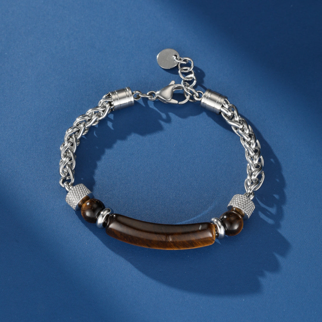 Bracelet Homme Œil de Tigre et Obsidienne – Lame Spirituelle