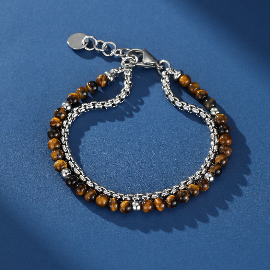 Bracelet Homme Œil de Tigre – Double Force