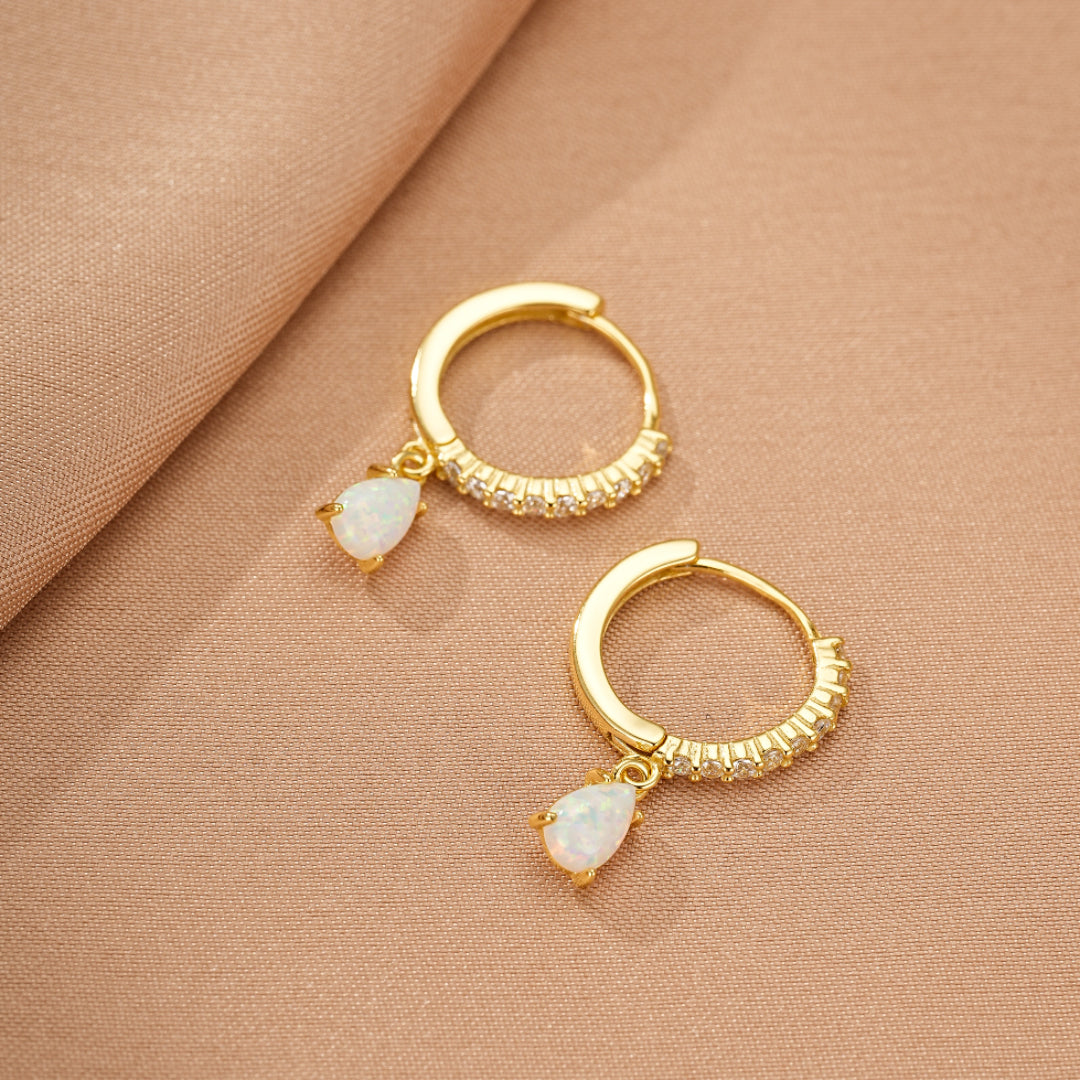 Boucles d'oreilles Opale – Goutte Solaire, Argent Plaqué Or