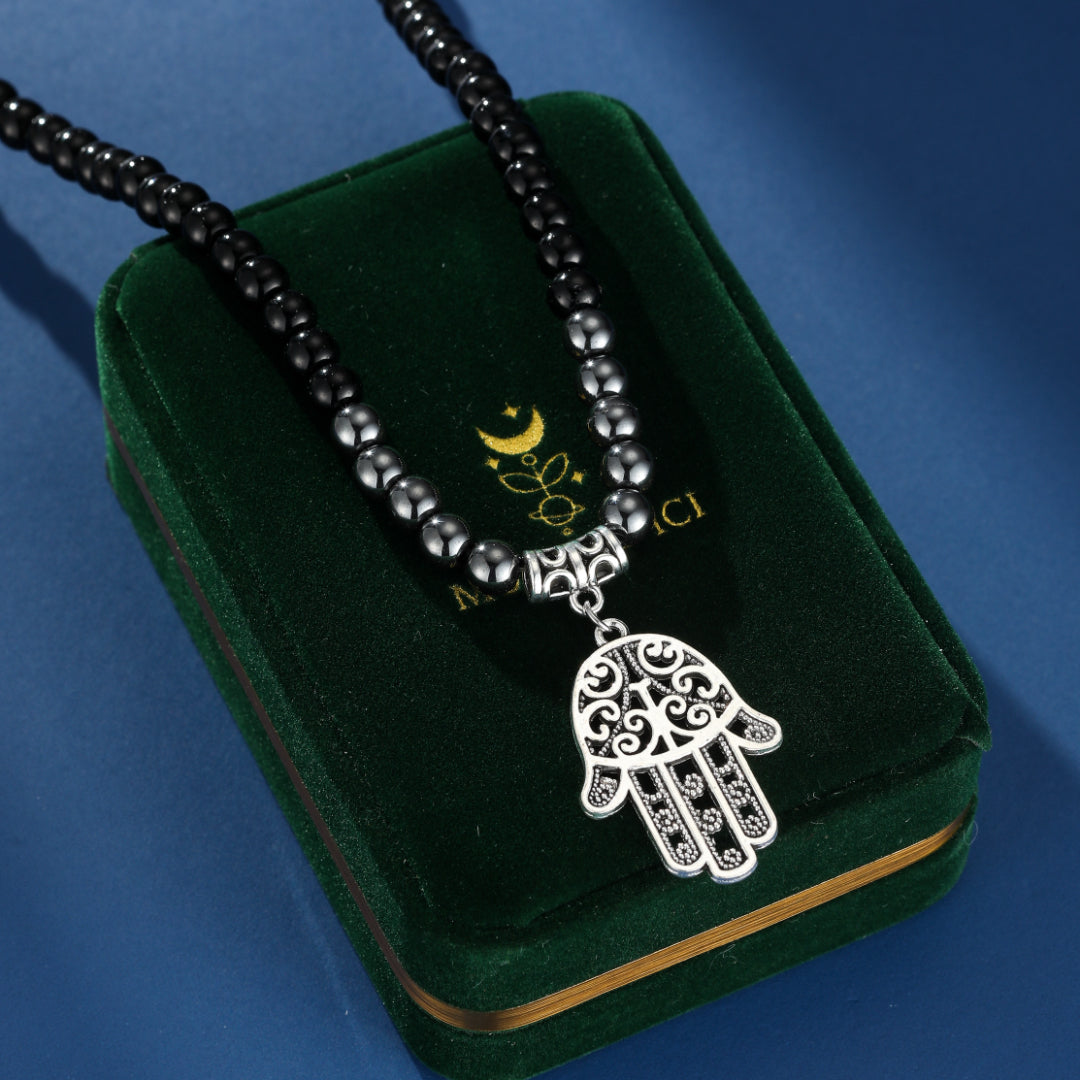 Collier Homme Hématite et Obsidienne – Main Mystique