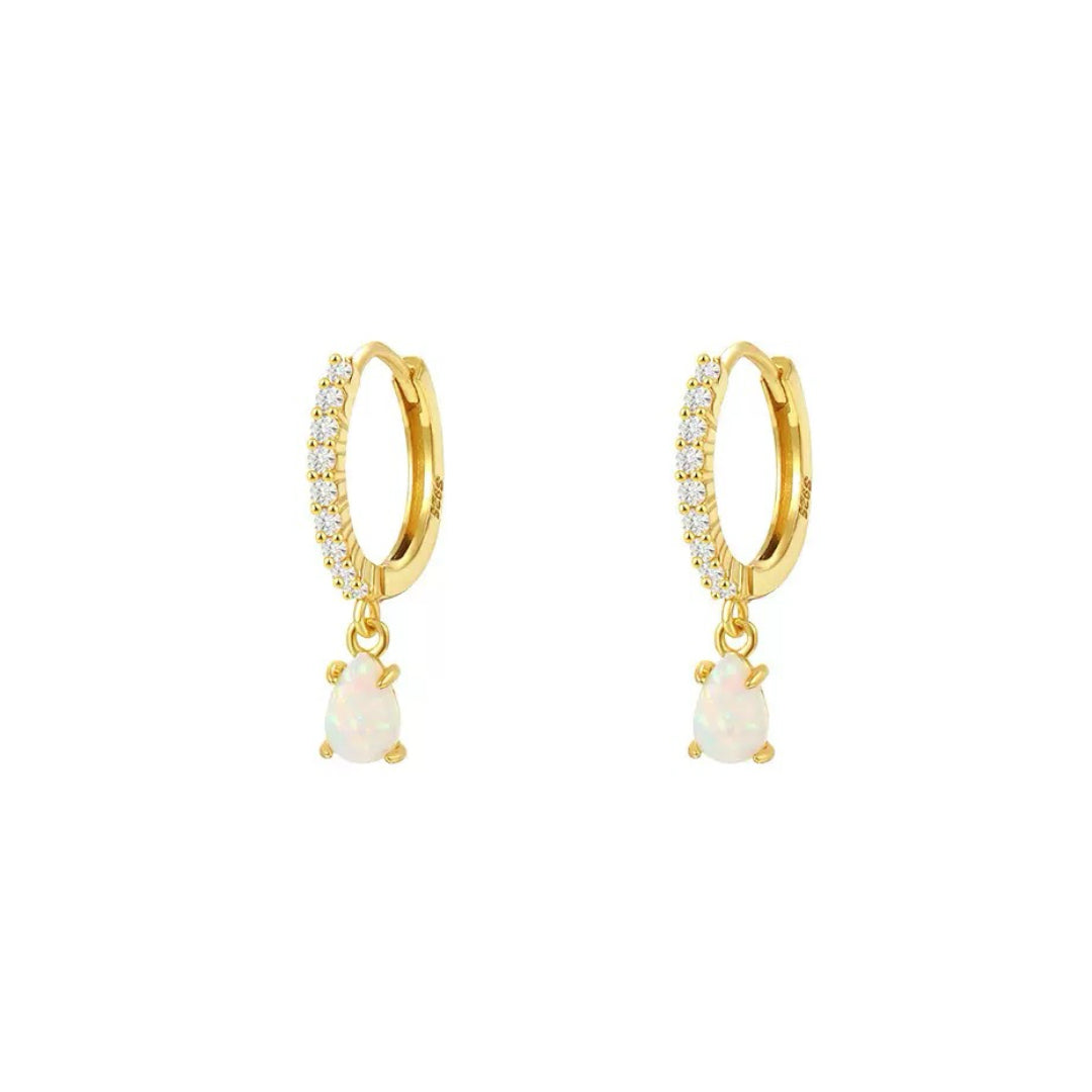 Boucles d'oreilles Opale – Goutte Solaire, Argent Plaqué Or