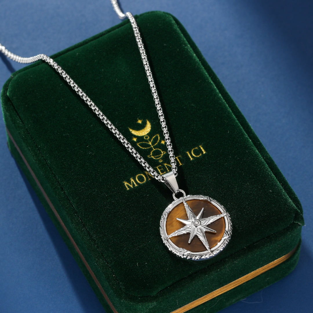 Collier Homme Œil de Tigre – Étoile du Destin