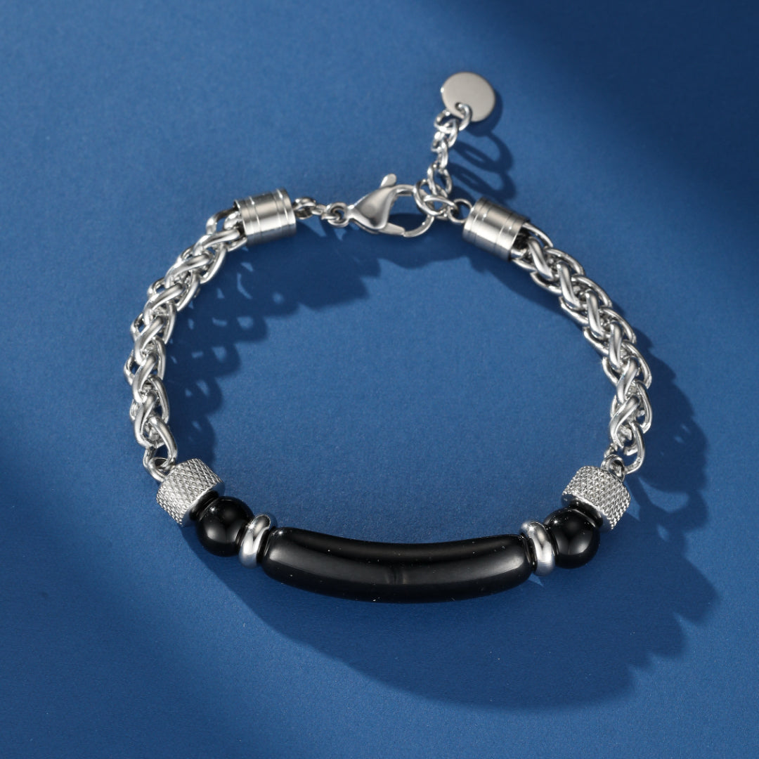 Bracelet Homme Œil de Tigre et Obsidienne – Lame Spirituelle