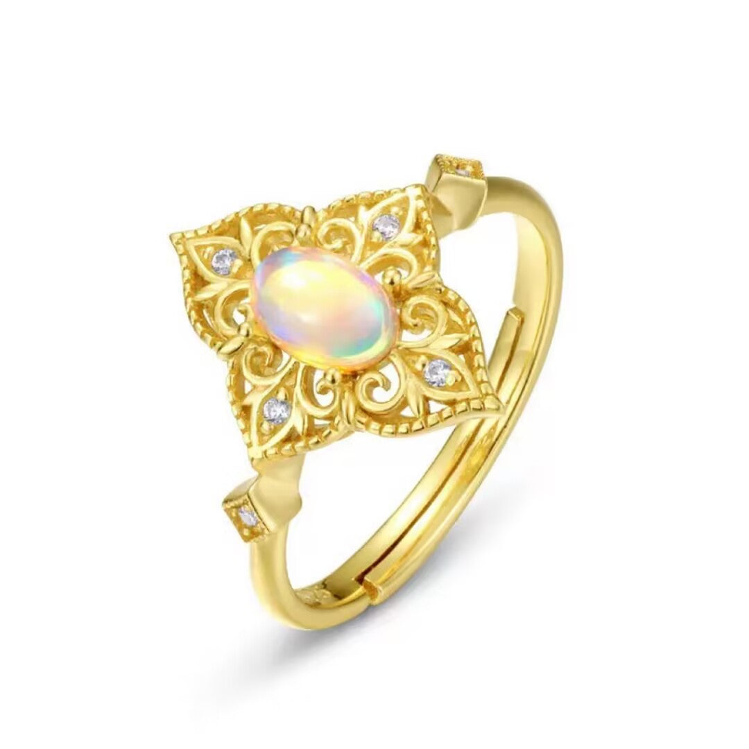 Bague Opale – Lumière Bohème, Argent Plaqué Or 10K